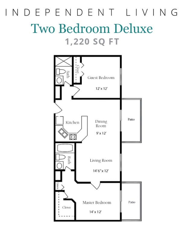 Architectural floor plan for a two-bedroom apartment.