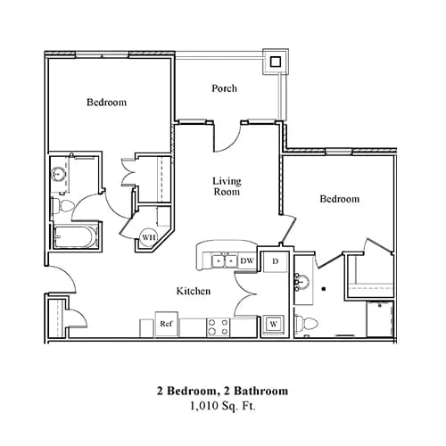 2 Bed 2 Bath Floor Plan