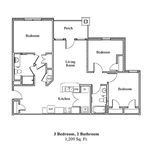 3 Bed 2 Bath Floor Plan