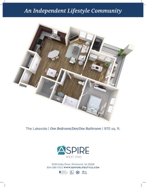 Architectural floor plan of a one-bedroom unit