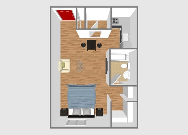 A floor plan of a resident room layout