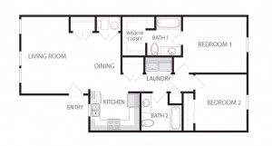 Architectural floor plan diagram of living spaces