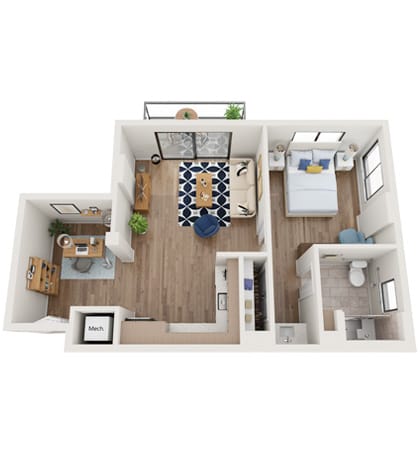 Stylized floor plan of a residential unit