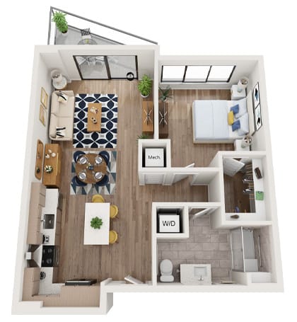 Floor plan of a one-bedroom apartment