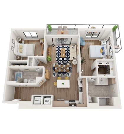 Architectural floor plan of a living unit