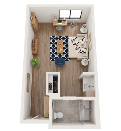 Interior layout of a resident room in a nursing home