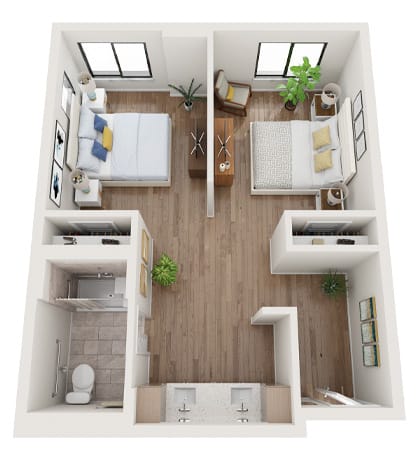 Floor plan of a shared resident room layout