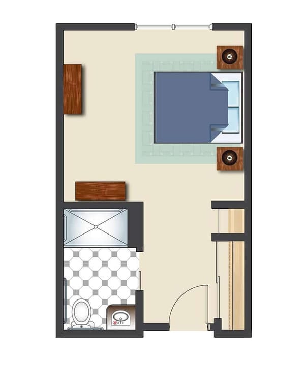 Architectural floor plan of a private resident room