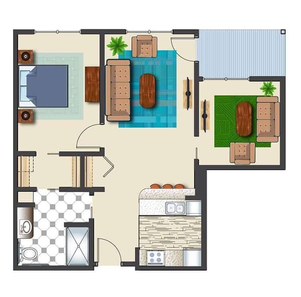 Architectural floor plan of a resident unit layout