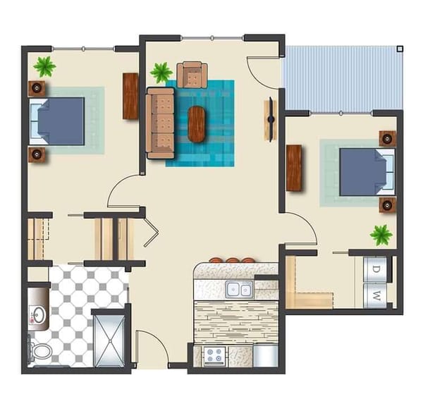 Floor plan of a two-bedroom apartment