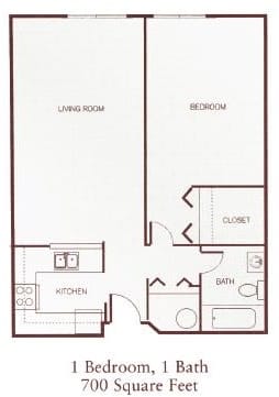 Floor Plan  1 Bedroom, 1 Bathroom