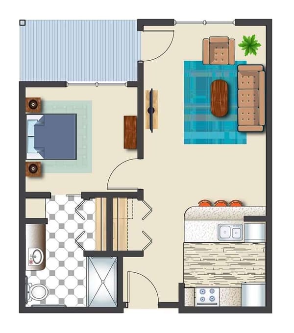 Architectural floor plan of a living unit