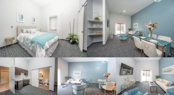 Elegant resident room with dining and living area