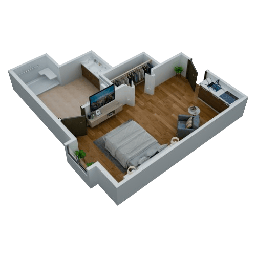 Rendered layout of a private resident room