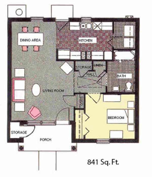 One bedroom floor plan at Wesley Scott Place, a Methodist Homes of Alabama & Nor