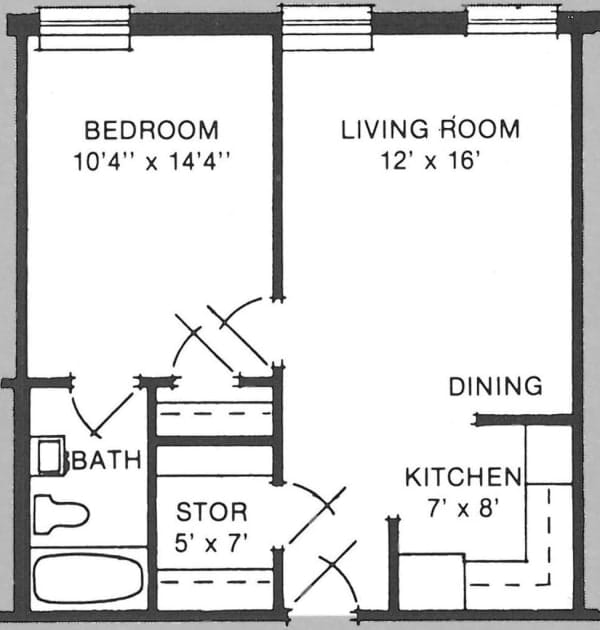 One bedroom floor plan at Wesley Acres, a Methodist Homes of Alabama & Northwest