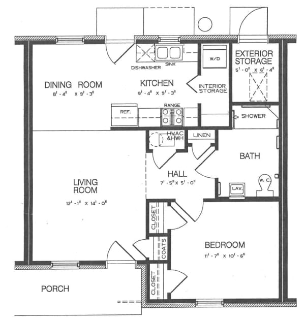 One bedroom floor plan at Wesley Glen, a Methodist Homes of Alabama & Northwest 