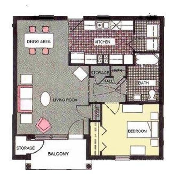 One bedroom floor plan at Wesley Park, a Methodist Homes of Alabama & Northwest 