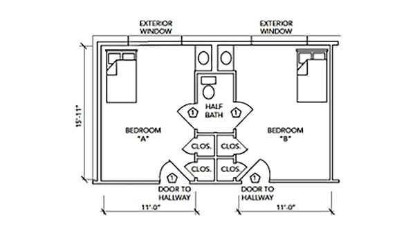 Covenant Woods, Nursing Home in Mechanicsville, VA — Floor plan of a two-bedroom senior apartment