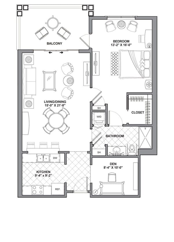 Architectural floor plan of a residential unit