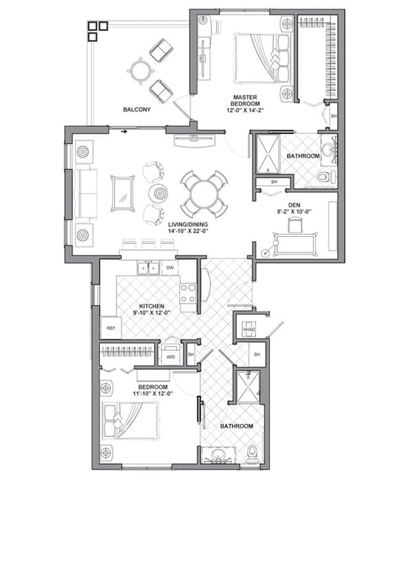 Architectural floor plan of a residential unit