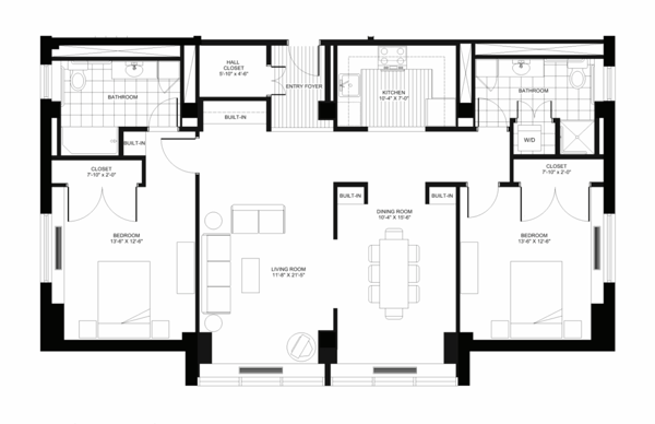 Architectural floor plan layout of a residential unit
