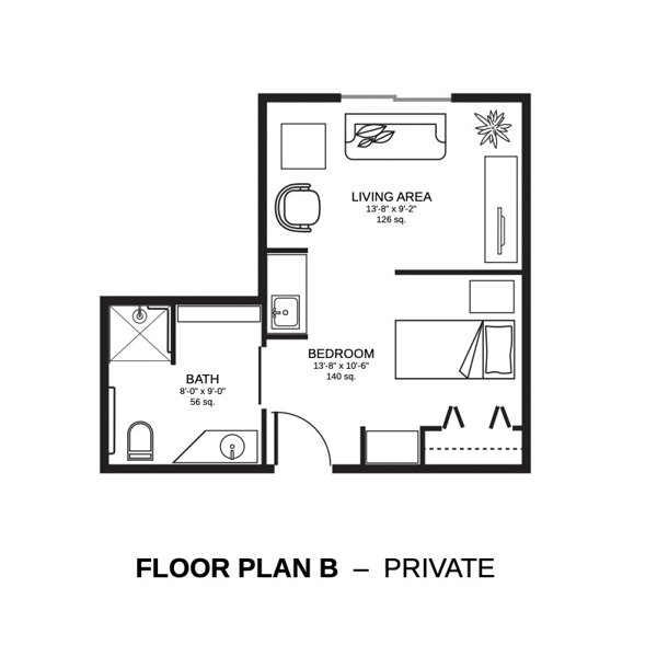 Architectural floor plan for a private room