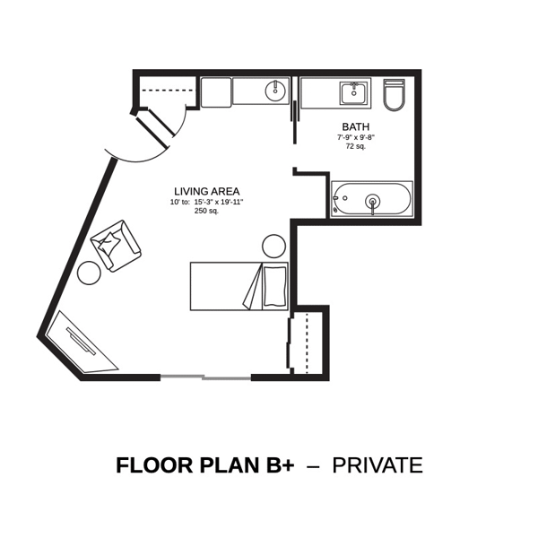 Detailed floor plan of a private room
