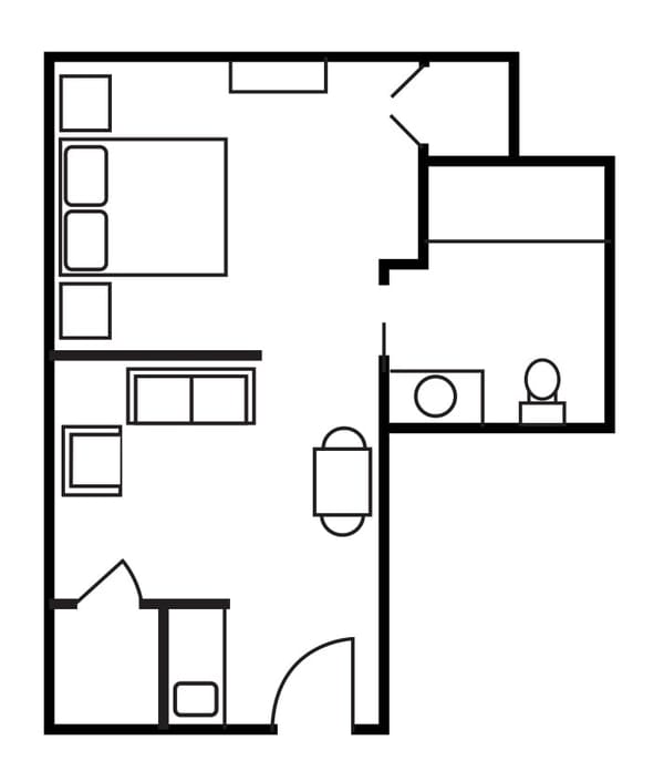 Architectural floor plan of a resident unit layout
