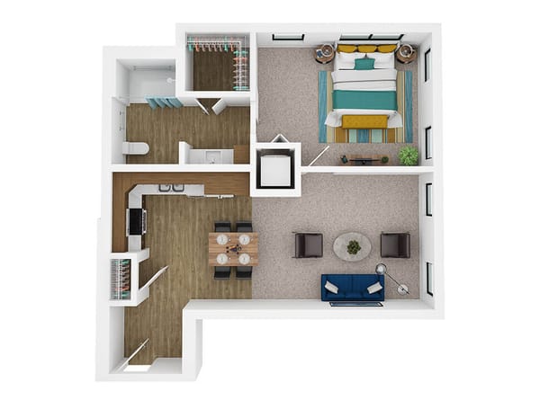 Architectural floor plan of a senior living unit