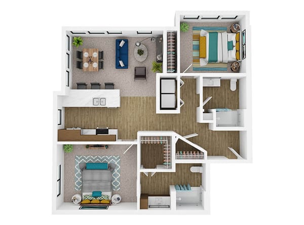 Architectural floor plan of a resident unit with living spaces