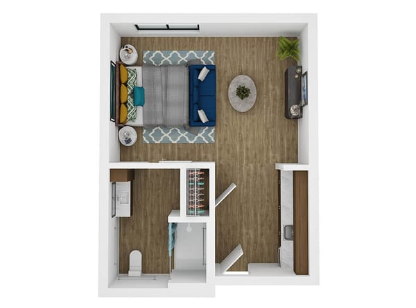 Top view of a well-designed resident suite layout
