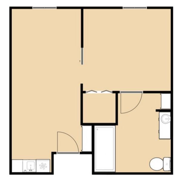 Architectural floor plan for a resident room layout