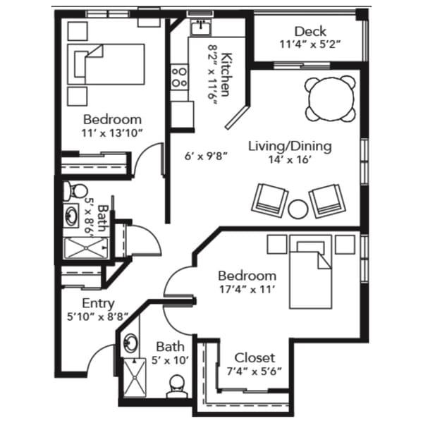 Architectural floor plan of a residential unit