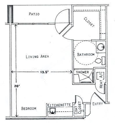 Architectural floor plan of a resident unit