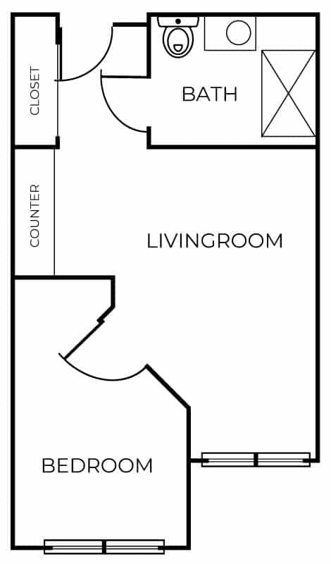 Architectural floor plan of a living unit