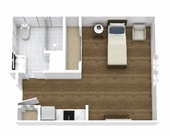 Floor plan of a private resident room