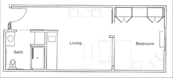 Architectural floor plan of a residential unit with labeled areas