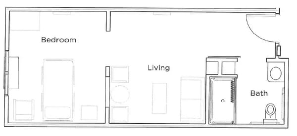 Architectural floor plan layout of a resident unit
