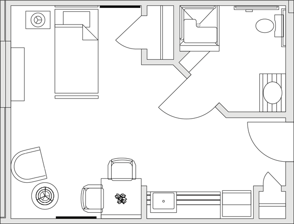 Architectural floor plan of a resident room