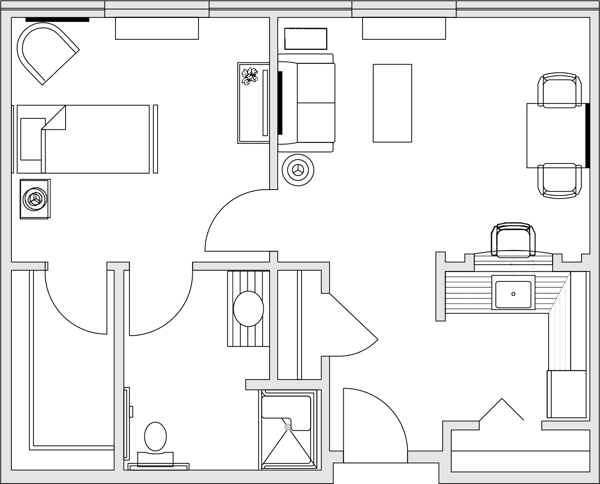 Architectural floor plan of a resident room layout