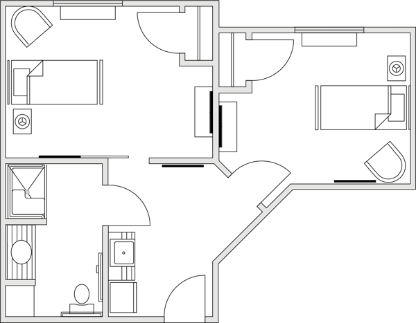 Architectural floor plan of resident units
