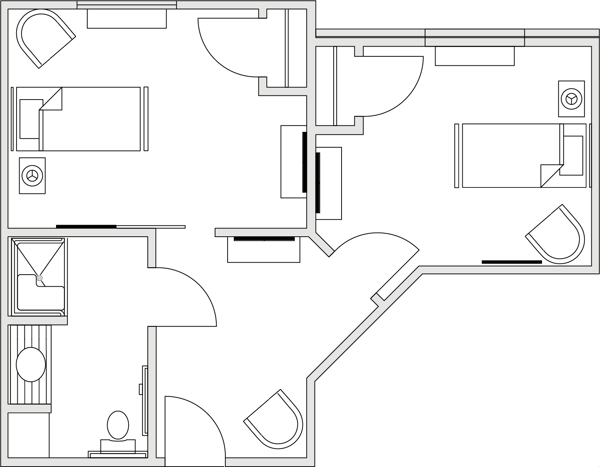 Architectural floor plan of resident units