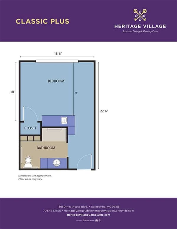 Architectural floor plan of a classic resident unit