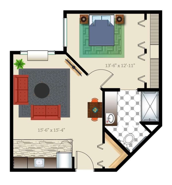 One Bed One Bath 623 Sq. Ft. Assisted Suite