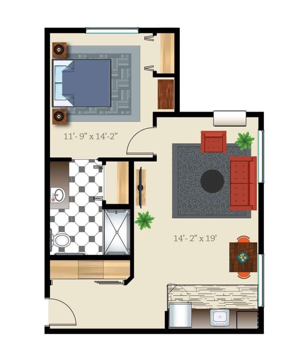 One Bed One Bath 757 Sq. Ft. Assisted Suite