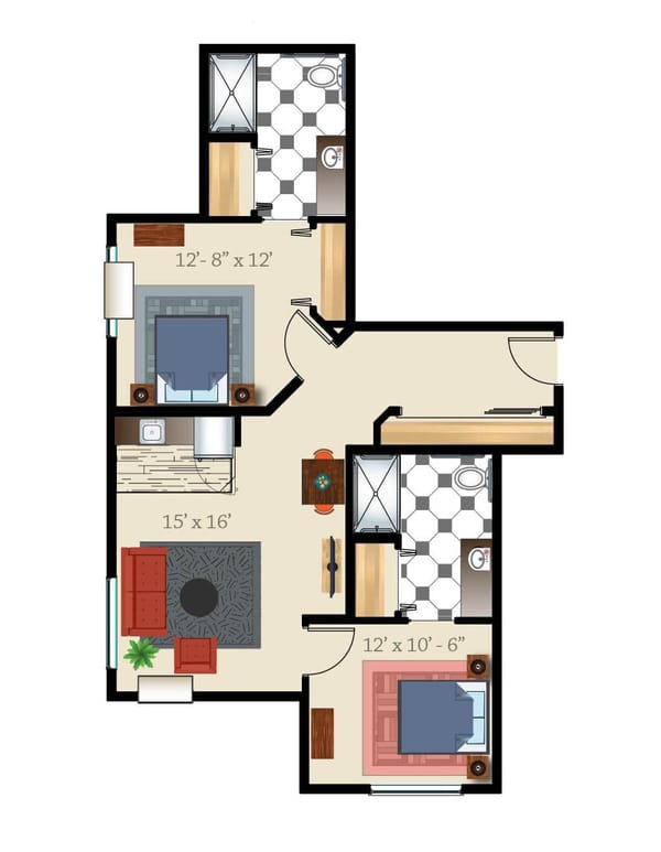 Two Bed Two Bath 945 Sq. Ft. Assisted Suite
