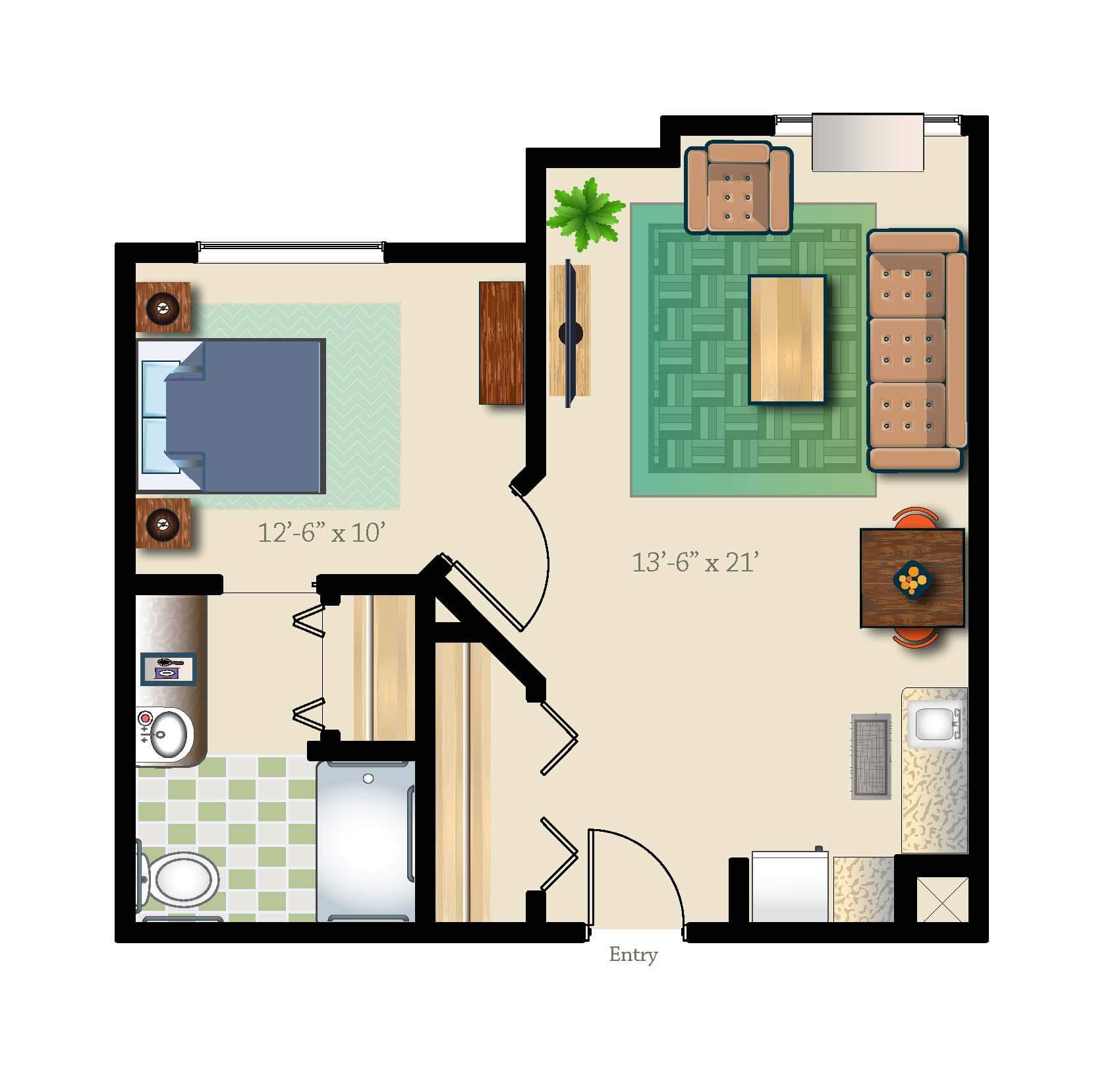 One Bed One Bath 647 Sq. Ft. Assisted Suite