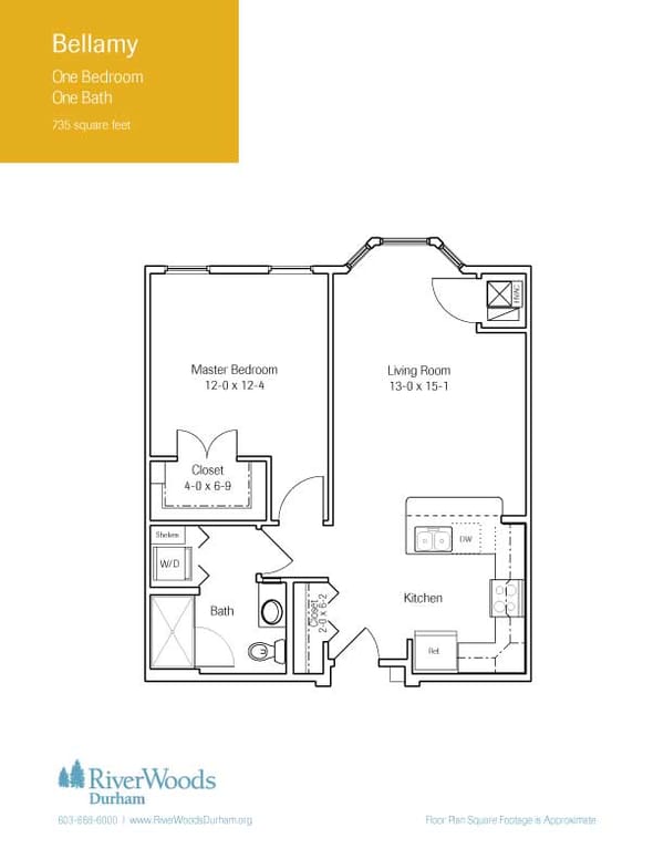 Architectural floor plan of a one-bedroom apartment