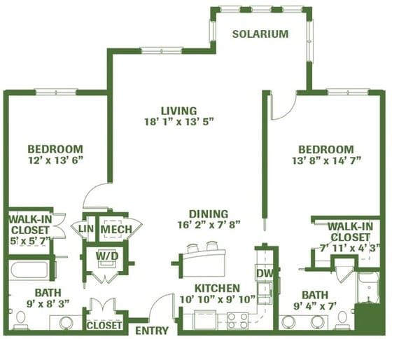 Architectural floor plan of a resident unit